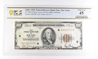 1929 $100 New York NY Federal Reserve Bank Fr#1890-B Choice XF 45 PCGS *2512 - Image 1 of 3