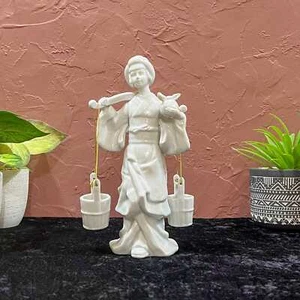 Blanc De Chine Porcelain Asian Woman Water Carrier Statue Figurine - 9" Tall - Picture 1 of 10