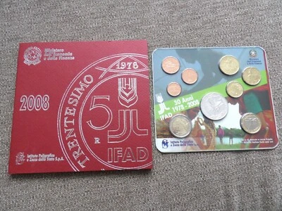 Italy 2008 year BU coin set from 1 cent - 2 euro + 5 euro silver coin - Image 1 of 4