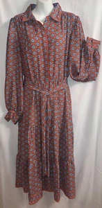 MAX STUDIO LONG SLEEVE TIERED MIDI RED FLOWER PRINT SHIRT DRESS WOMEN’S XL NWT - Picture 1 of 7