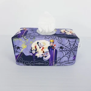 Tissue Box Cover Handmade Purple Disney Villains Print Silver Circle Opening - Picture 1 of 15