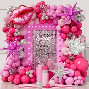 173PCS Princess Pink and Silver Balloon Garland Arch Kit with Explosion Star ... - Picture 1 of 7