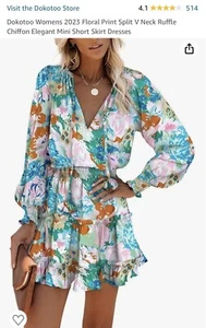 NEW Womens 2023 Floral Print Split V Neck Ruffle Chiffon Elegant Mini Short S - Picture 1 of 10