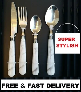 Edelstahl-Besteckset mit Marmoroptik Griff 16-teilig stilvolles Design für Esszimmer - Bild 1 von 4