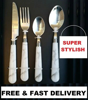 Edelstahl-Besteckset mit Marmoroptik Griff 16-teilig stilvolles Design für Esszimmer - Bild 1 von 4