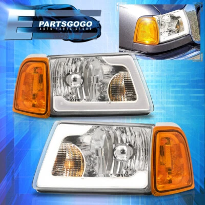 For 01-11 Ford Ranger Chrome LED DRL Headlights Lamps + Amber Turn Signal Corner - Image 1 of 4