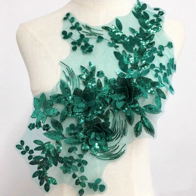 3D Floral Sequin Applique Patch DIY Dress Decor Lace Embroidery Blossom Edging - Image 1 of 4