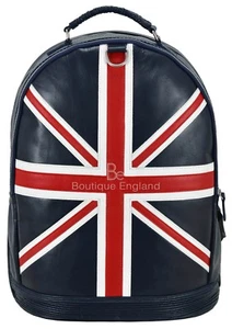 Union Jack Leather Backpack Navy Blue Perforated Classic Style 100% Real Leather - Picture 1 of 6