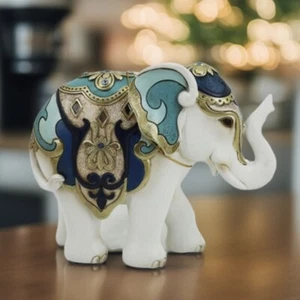 9"W White and Blue Thai Elephant Figurine Ornament Home Decor Unique Gift - Picture 1 of 1