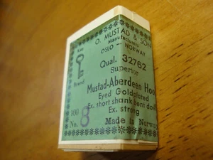 Vtg Mustad-Aberdeen 32762 Goldplated Hooks Size 8 100 ct. NEW Made in Norway - Picture 1 of 1
