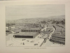 c1890 IMPRESIÓN ANTIGUA ~ VISTA VALPARAÍSO DESDE EL PUERTO ~ - Imagen 1 de 1