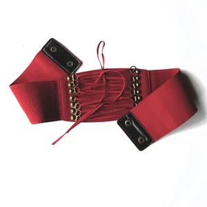 Wine red BELT stretchy fit 24 inch waist for larger, lacing effect, snap close - Picture 1 of 6