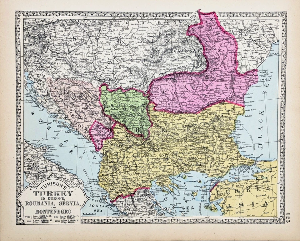 1887 年土耳其 - 奥托曼帝国 - 布尔加利亚地图原版 (12X9) 突尼斯 — 第 1/4 张图片