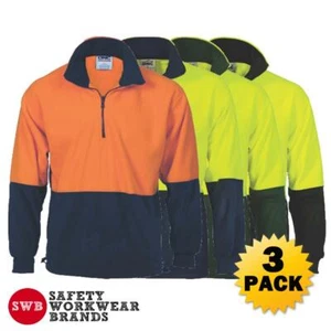 3 x DNC Workwear Mens Hi Vis 2 Tone 1/2 Zip Polar Fleece Jumper Safety Work 3825 - Picture 1 of 5