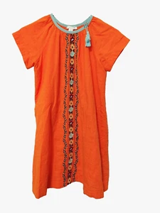 Garnet Hill Kids Shift Dress Lined Short Slv Embroidered Detail Orange L #16005 - Picture 1 of 5