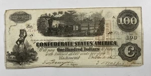 1862 $100 Confederate Bank Note. Very Fine. - Picture 1 of 3