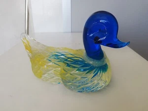 Anatra in vetro di Murano vintage giallo chiaro blu 6" - Foto 1 di 18