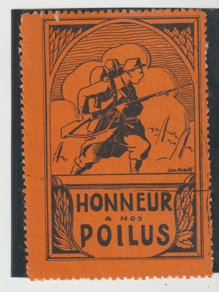France WWI Honneur aux Poilus Soldier - Orange Vignette Cinderella Poster Stamp - Image 1 of 1