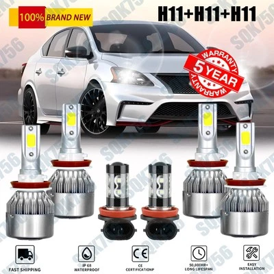 Combo faros LED + luces antiniebla bombillas blancas 6x para Nissan Sentra 2013-2018 2019 Foto 1 de 4