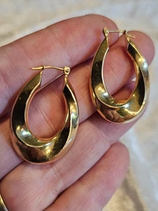 Michael Anthony 14K Solid Yellow Gold Twisted Hoop Snap Lever Earrings 3.4g - Picture 1 of 5