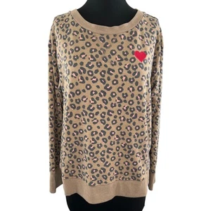 C&C California Tan Black Leopard Heart Long Sleeve Round Neck Sweatshirt Size M - Picture 1 of 8
