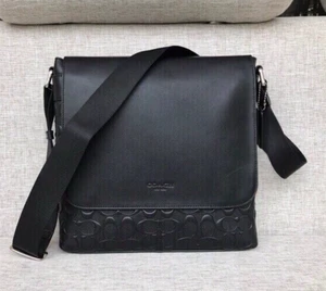 NUEVO Bolso Bandolera Mensajero Coach Hombre Cuero Negro Mapa Solapa - F72220 - Imagen 1 de 8