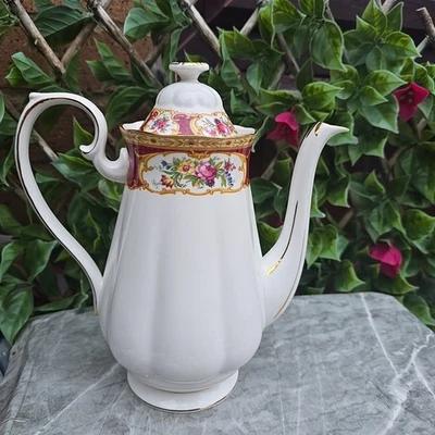Vintage 1960s Royal Albert Lady Hamilton Gold  2½ Pint Coffee Pot Cabbage Rose  - image 1 of 4