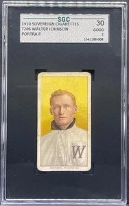 1909-11 T206 SOVEREIGN 350 PORTRAIT WALTER JOHNSON HOF RARE BACK SGC 2 CENTERED  - Picture 1 of 2