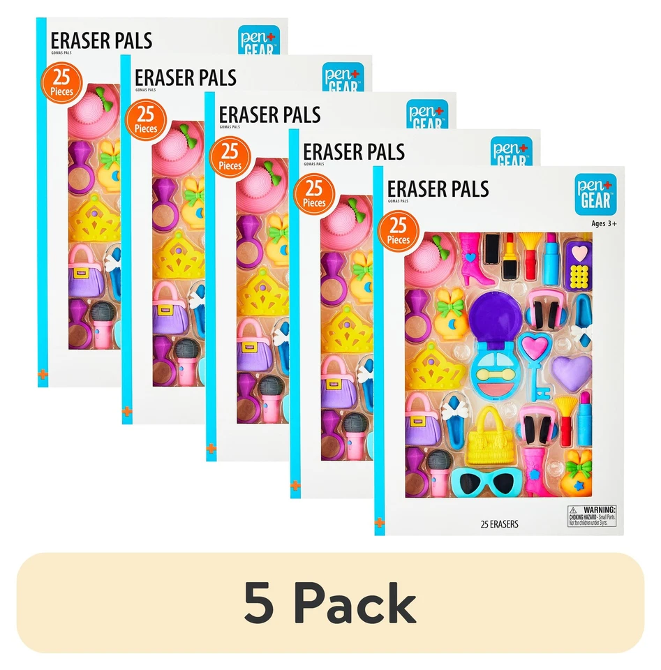 (5 pack) Pen+Gear Girl Fashion-Themed Eraser Pals, Multi-Color, 25 Count - Image 1 of 4