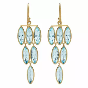 Elegant Drop Earrings for Women 18k Yellow Gold Plated Aqumarine Jewelry Gift - Picture 1 of 2