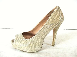 Diba hochhackige Plateau-Pumps goldfarben Glitzer offene Zehenpartie 5 M (SW23) PM2 - Bild 1 von 8