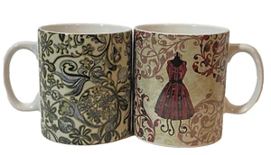 Set aus zwei Keramiktassen Blumen viktorianisches Design rot grün Kleid Lady Jayne Ltd - Bild 1 von 12