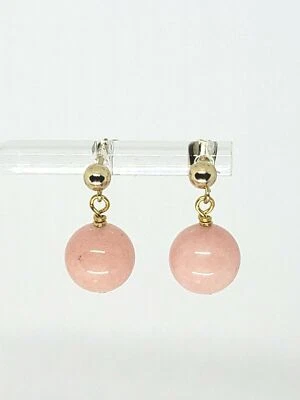 Natural 10mm Pink Rhodochrosite Ball Stud Drop Dangle Earrings - Image 1 of 4