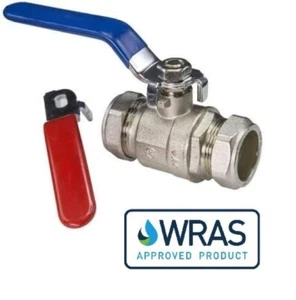 Lever Ball Valve 15mm Full Bore Compression Red Blue Handle Isolation Valve - Picture 1 of 2