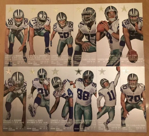2018 NFL DALLAS COWBOYS FOOTBALL FULL UNUSED TICKET SHEET - ALL 12 HOME GAMES Cover
