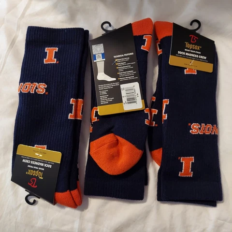 NEW 3 Pairs - Topsox Wear Your Pride Sock Madness Crew Illinois Men's Socks Cover