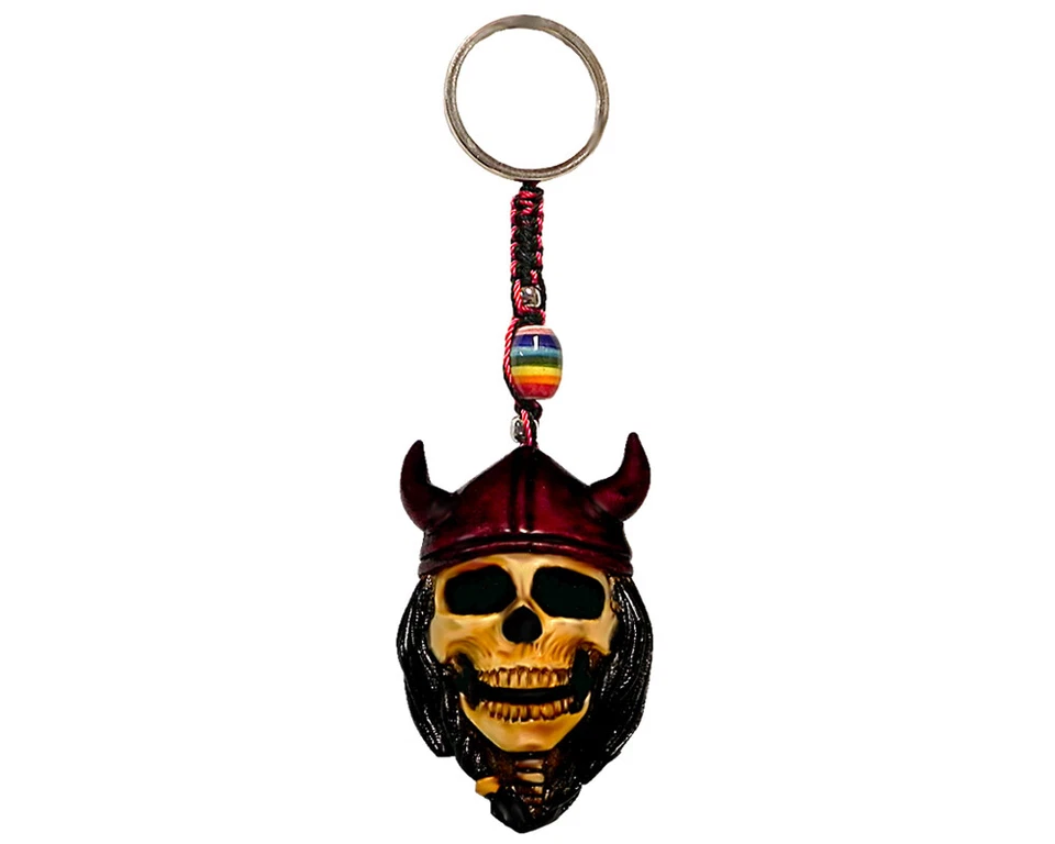 Viking Skull Red Handmade 3D Keychain Macrame Metal Keyring Car Bag Accessory - Image 1 of 1
