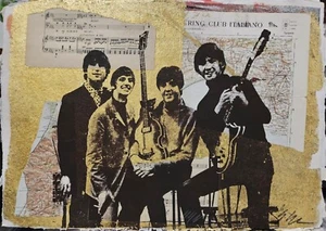 I BEATLES-OPERA UNICA SU CARTA COTONE CM 35X50 DI GIULIANO GRITTINI RARO UNICO - Foto 1 di 4