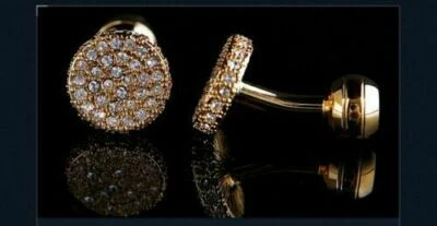 14k Yellow Gold FN 0.70 CT Round CZ Anniversary Suit Cufflinks Button 925 Silver - Image 1 of 4