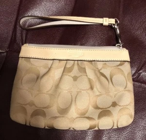 Coach Beige und Hellbraun Signatur Klassisch Jacquard Stoff Kalbsleder Geldbörse - Bild 1 von 5