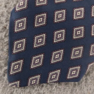 Cravatta vintage Sheaf & Caber diamanti geometrici blu 100% seta 4" - Foto 1 di 7