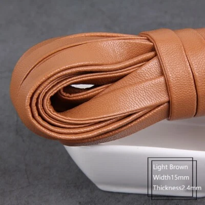 15mm Wide Faux Leather Trim 5M Soft PU Tape Ribbon Flat Folded tape Strap Craft - Image 1 of 4