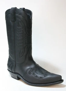 5119 Botas de vaquero Sancho Abarca Crazy Old Black marco cosidas botas de cuero - Imagen 1 de 5