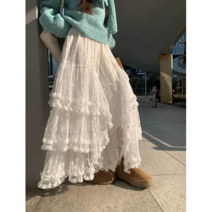 Abiti lunghi donna primavera nuova dolce maglia fiori giuntura irregolare torta gonna - Foto 1 di 18
