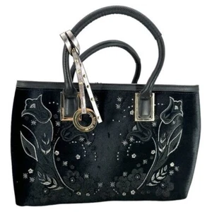 River Island | Black Velvet Embroidered Structured Tote Bag - Picture 1 of 13