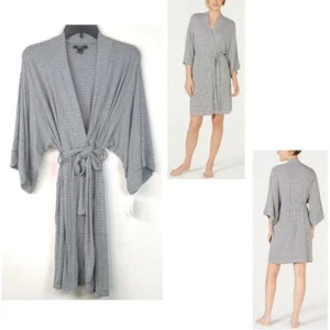 Alfani Womens Soft Striped Knit Kimono Wrap Robe Gray Choose Size New - Picture 1 of 4