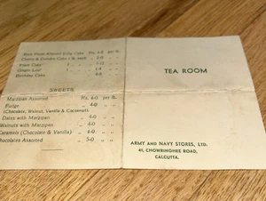 Vintage ARMY AND NAVY STORES LTD, CALCUTTA Menu UNITED KINGDOM Department Store - Picture 1 of 6