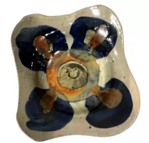 Vintage Studio Kunst Keramik rechteckig blau orange Farbe signiert J. David Schüssel/Teller - Bild 1 von 7