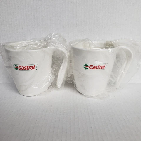 Lot of 2 Vintage Castrol Oil VisionUSA Mugs For Life Plastic Cups 4-1/2" New Cover