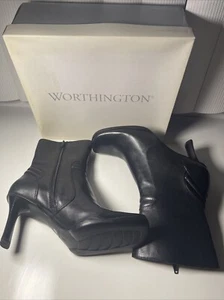 New With Box Worthington Women’s Size 9 Amanda Black Heels Boots Zip Up Y2K - Picture 1 of 10